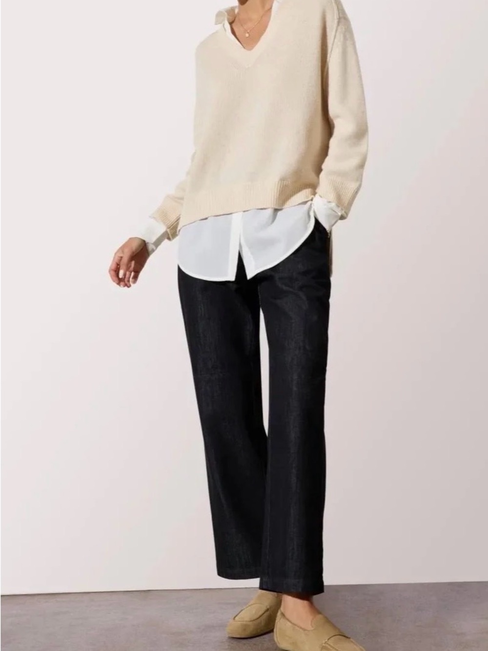 Brochu Walker The Looker Layered V-Neck Sweater Almond White Size M - Picture 2 of 12